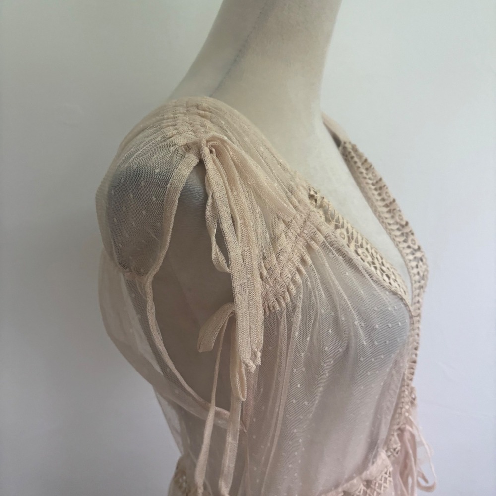 Express Mesh Maxi Dress Small Nude Beige Sheer Boho Festival Cover Up layering - Picture 4 of 13